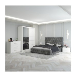 Dormitor Eric Gri + Comoda 3 Sertare