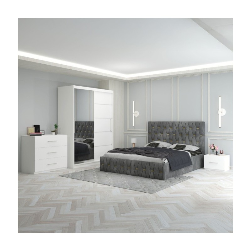 Dormitor Eric Gri + Comoda 3 Sertare