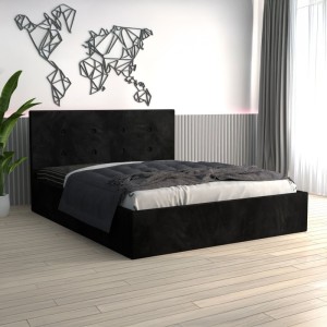 Pat Tapitat Filip Negru + Saltea 20cm Grosime