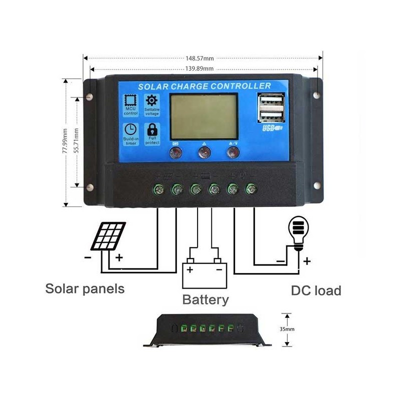 Controler panou solar 12/24V 30A mini dual USB engross