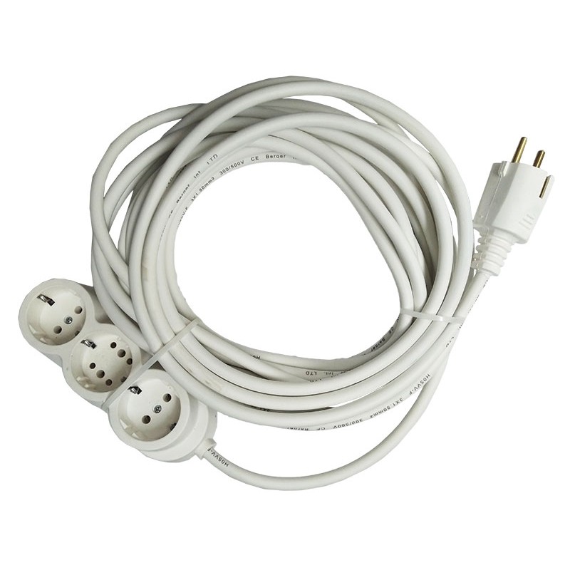 Prelungitor cauciucat bachelita 3cai 10m 3x1.5mm2 alb engross