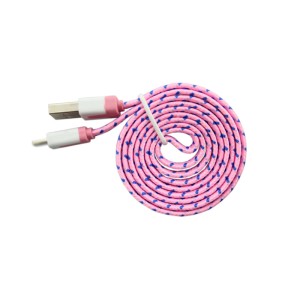 Cablu USB IPhone 5 8pin cu fir textil plat roz engross