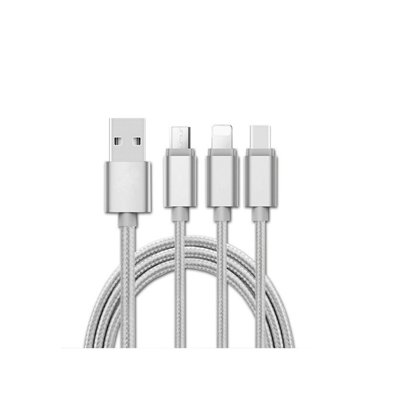 Cablu USB 3in1 microusb/Iphone/tip C argintiu engross