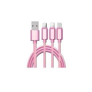 Cablu USB 3in1 microusb/Iphone/tip C roz engross