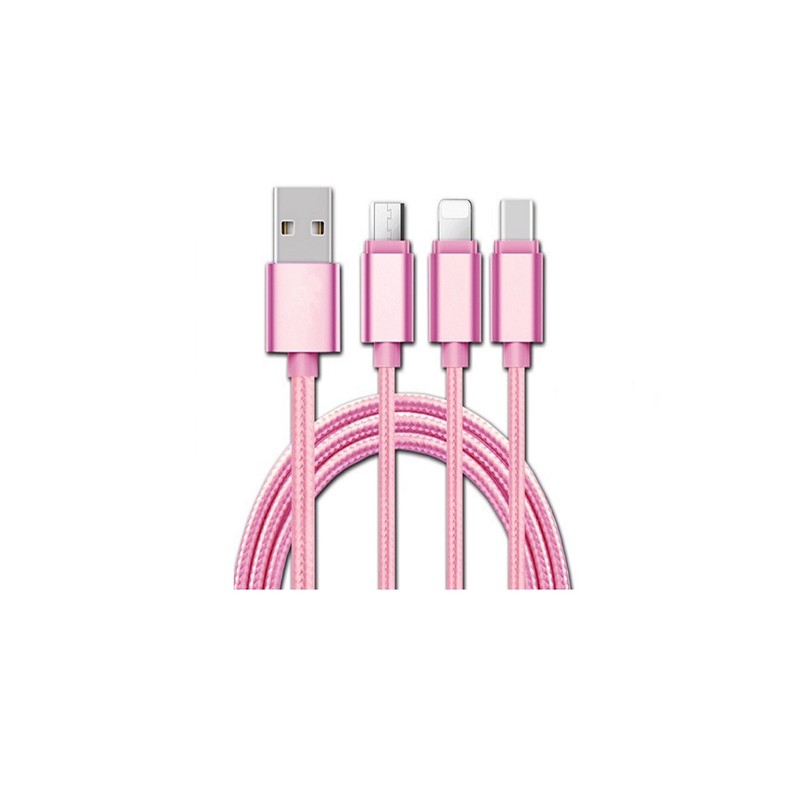 Cablu USB 3in1 microusb/Iphone/tip C roz engross