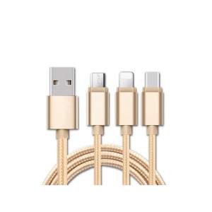 Cablu USB 3in1 microusb/Iphone/tip C auriu engross