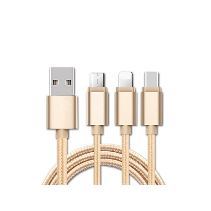 Cablu USB 3in1 microusb/Iphone/tip C auriu engross