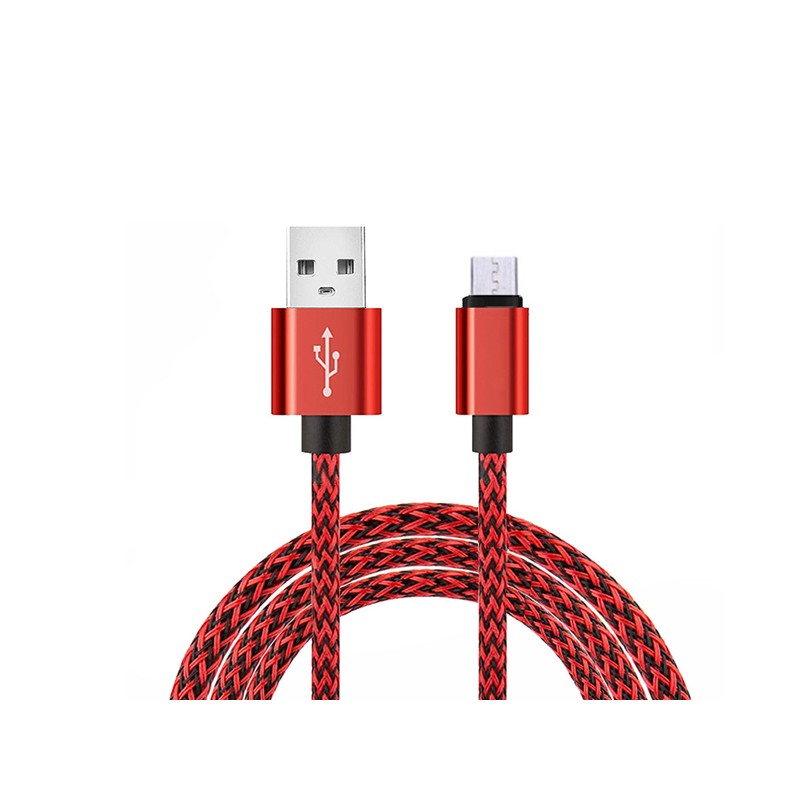 Cablu microusb textil rosu/negru engross