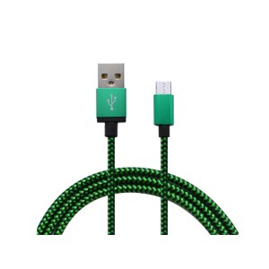 Cablu microusb textil verde/negru engross