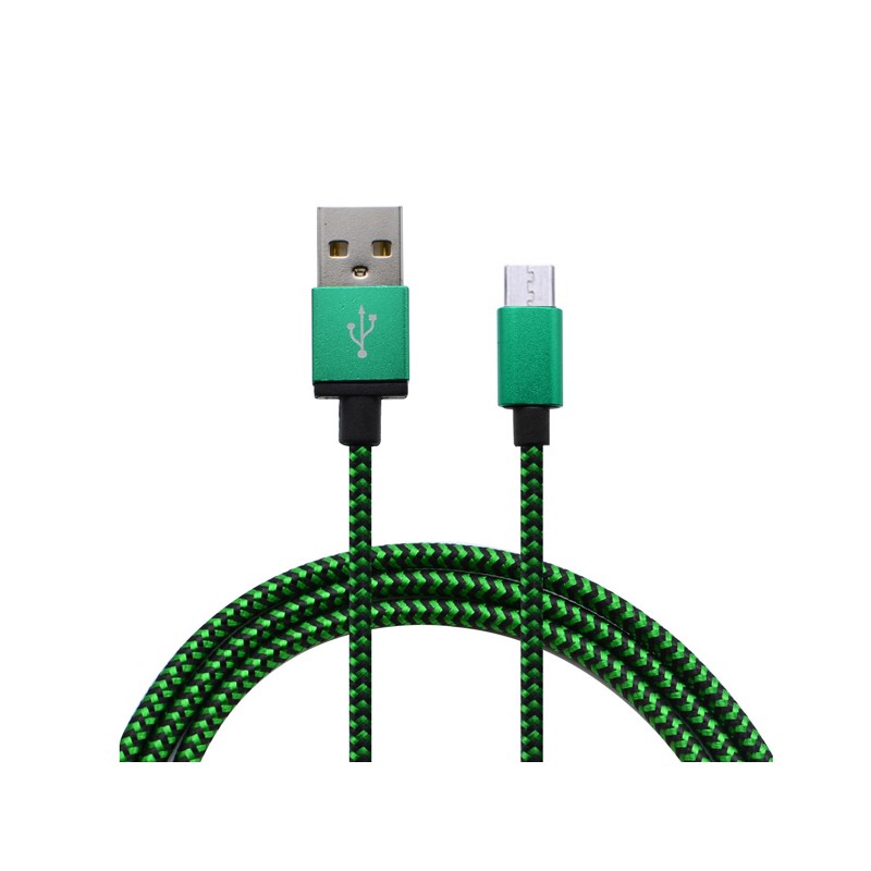 Cablu microusb textil verde/negru engross