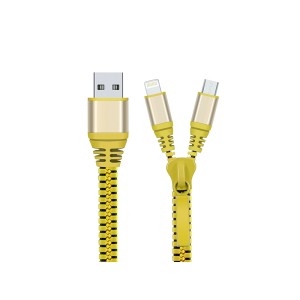 Cablu 2in1 microusb/Iphone tip fermoar galben engross