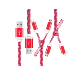 Cablu 2in1 microusb/Iphone tip fermoar rosu engross