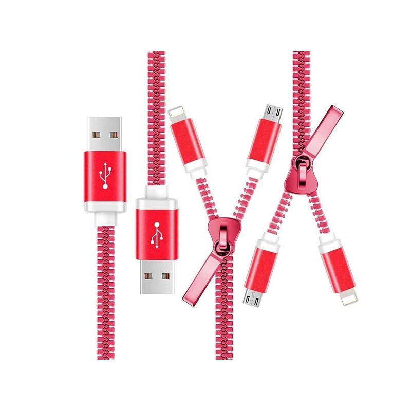 Cablu 2in1 microusb/Iphone tip fermoar rosu engross