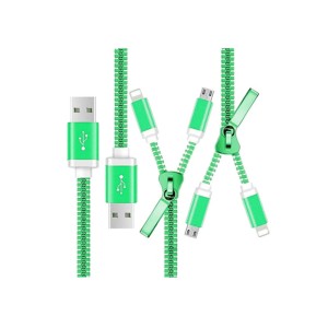 Cablu 2in1 microusb/Iphone tip fermoar verde engross
