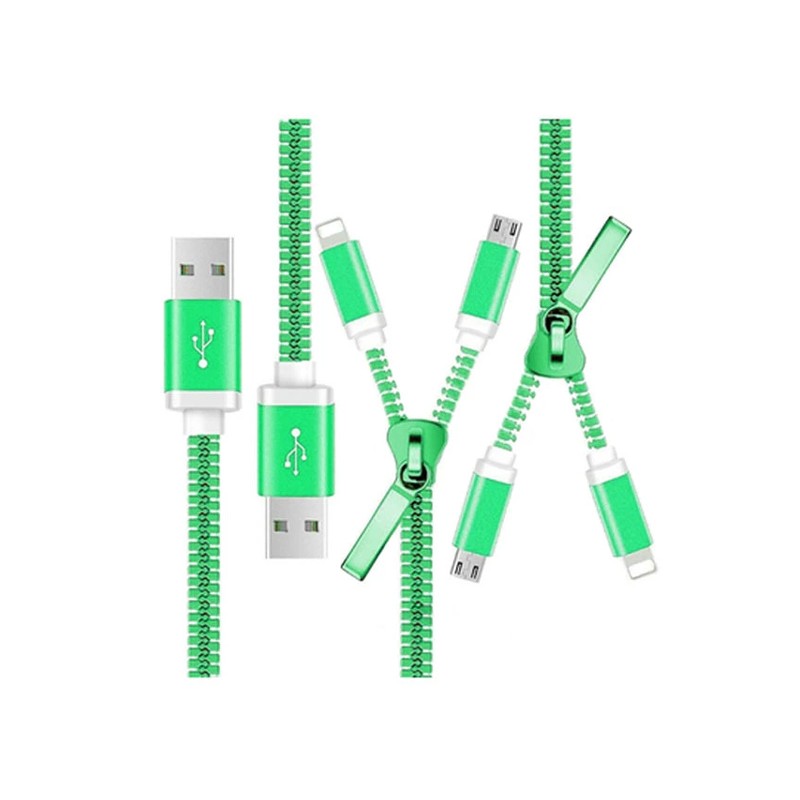 Cablu 2in1 microusb/Iphone tip fermoar verde engross