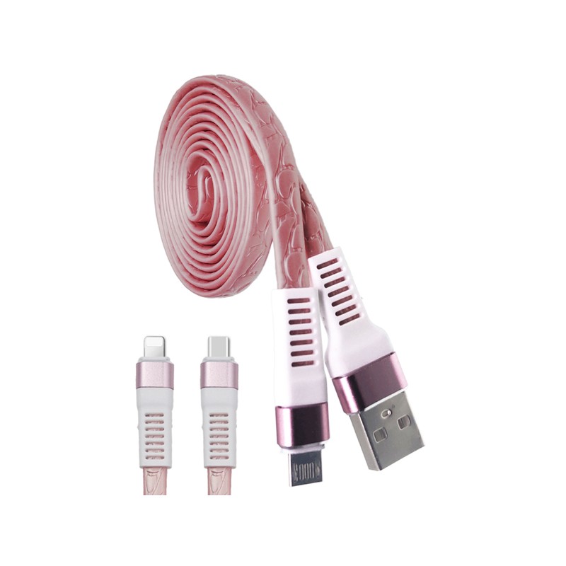 Cablu microusb imitatie piele roz engross