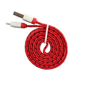 Cablu USB IPhone 5 8pin cu fir textil plat rosu engross