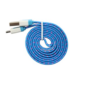 Cablu USB IPhone 5 8pin cu fir textil plat albastru engross
