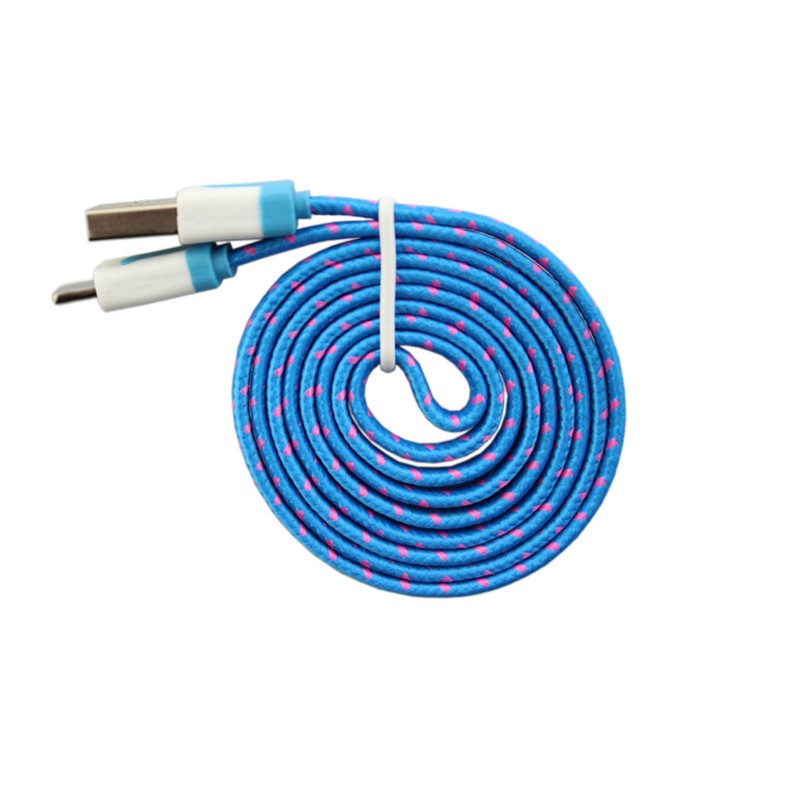 Cablu USB IPhone 5 8pin cu fir textil plat albastru engross