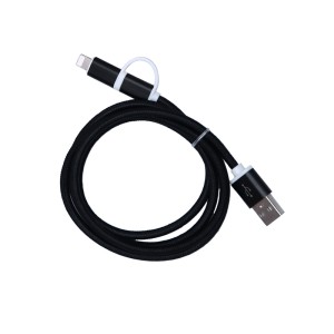 Cablu textil 2in1 microusb/Ihpone negru engross