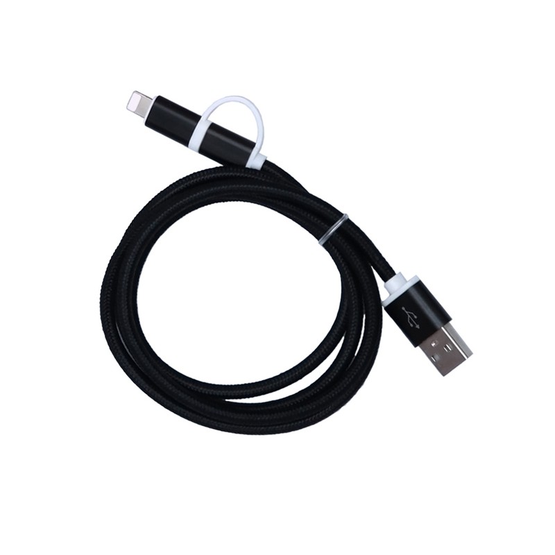 Cablu textil 2in1 microusb/Ihpone negru engross