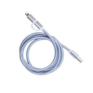 Cablu textil 2in1 microusb/Ihpone argintiu engross