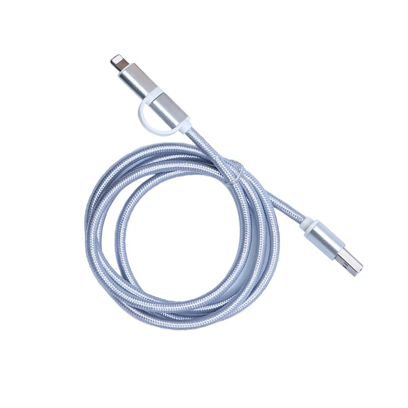 Cablu textil 2in1 microusb/Ihpone argintiu engross