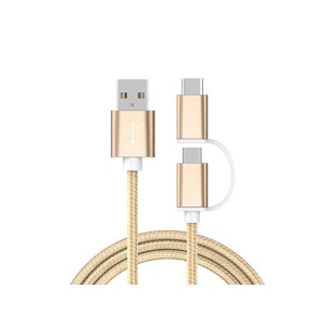 Cablu textil 2in1 microusb/USB tip C auriu engross