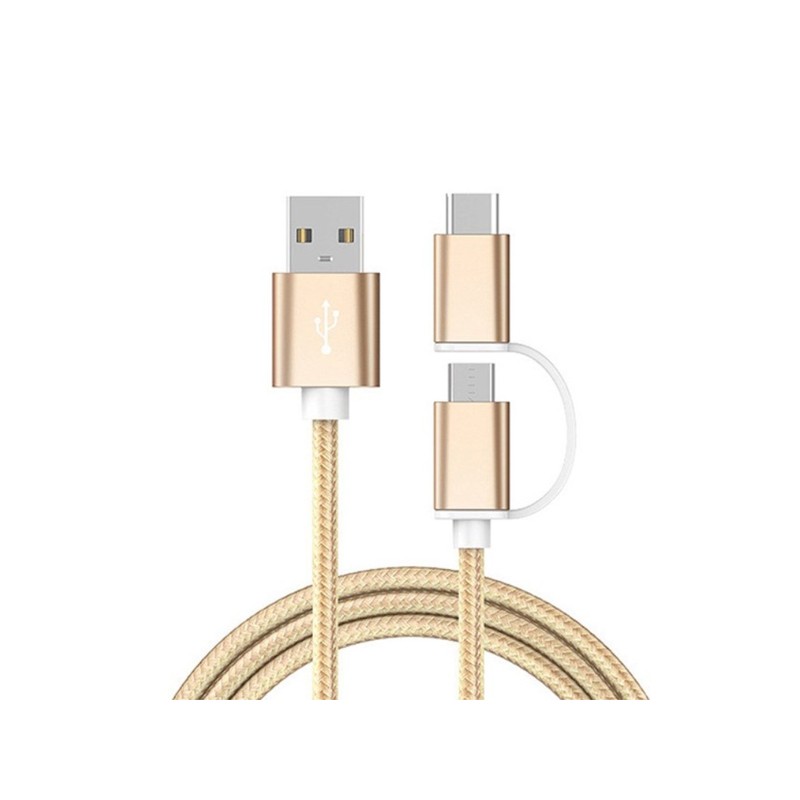 Cablu textil 2in1 microusb/USB tip C auriu engross