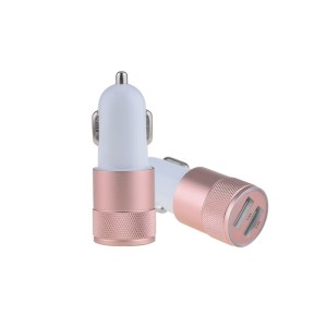 Incarcator auto 1A 2 USB-uri roz engross