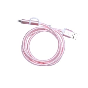 Cablu textil 2in1 microusb/Ihpone roz engross