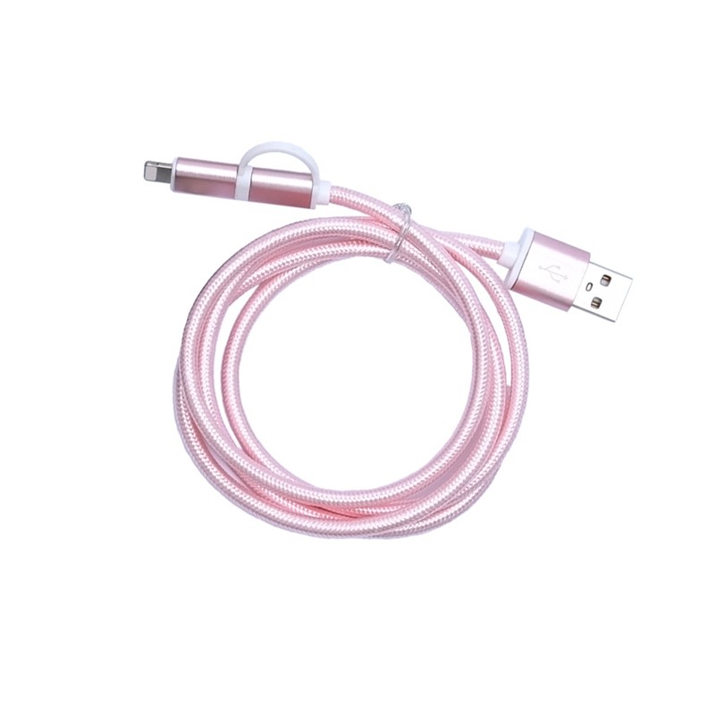 Cablu textil 2in1 microusb/Ihpone roz engross