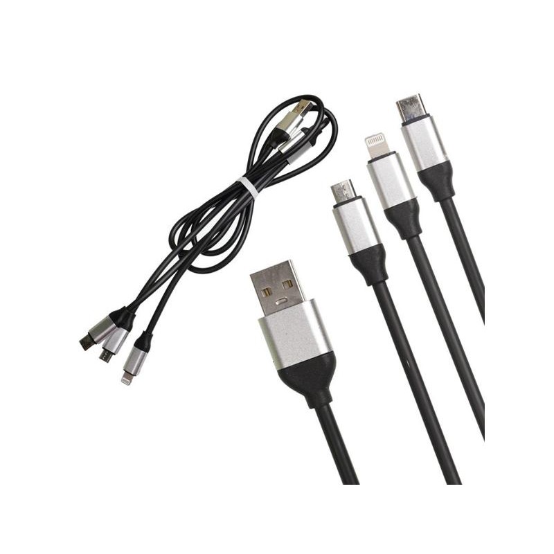 Cablu USB 3in1 gros gumat negru engross
