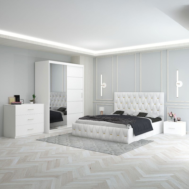 Dormitor Eric Alb + Comoda 3 Sertare