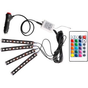Set 4 benzi lumini ambientale auto 12V SMD RGB, telecomanda engross