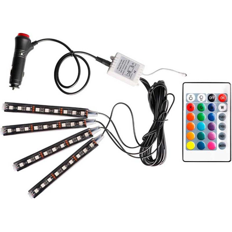 Set 4 benzi lumini ambientale auto 12V SMD RGB, telecomanda engross