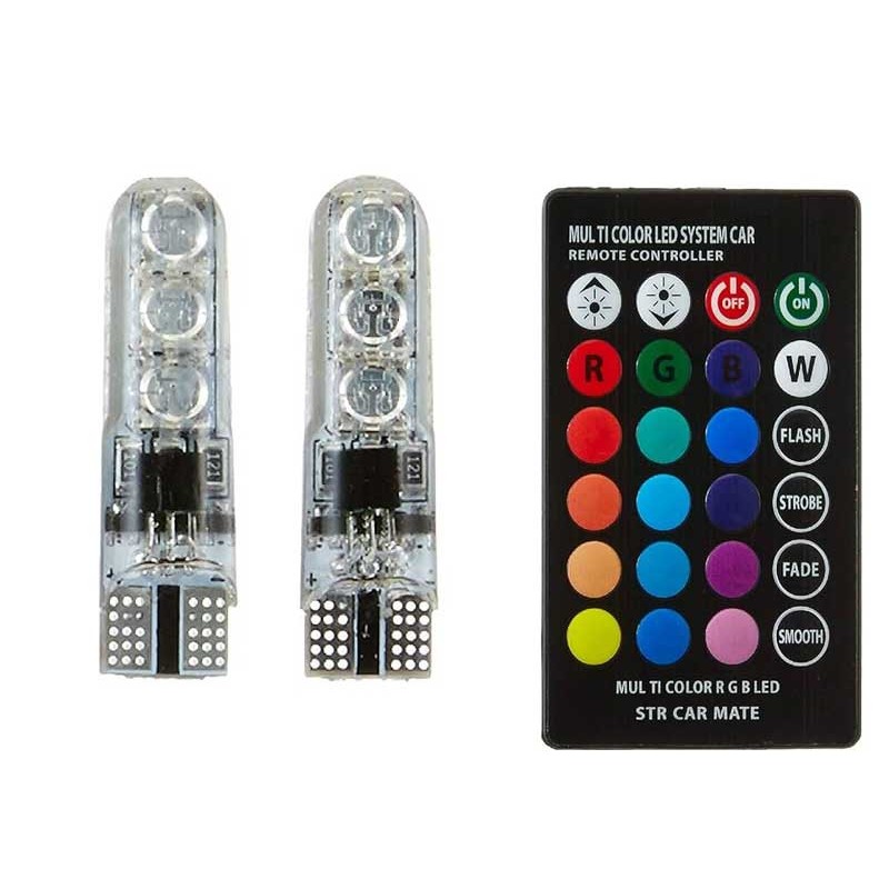 Set 2 becuri led auto RGB cu telecomanda engross