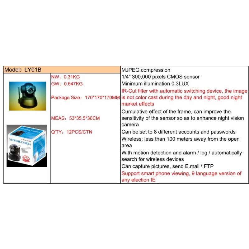 Camera supraveghere cu IP LY01B fara fir engross