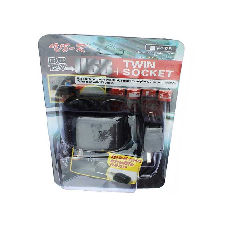 Adaptor bricheta auto x2 V-102B cu usb engross