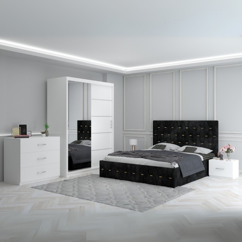 Dormitor Eric Negru  + Comoda 3 Sertare