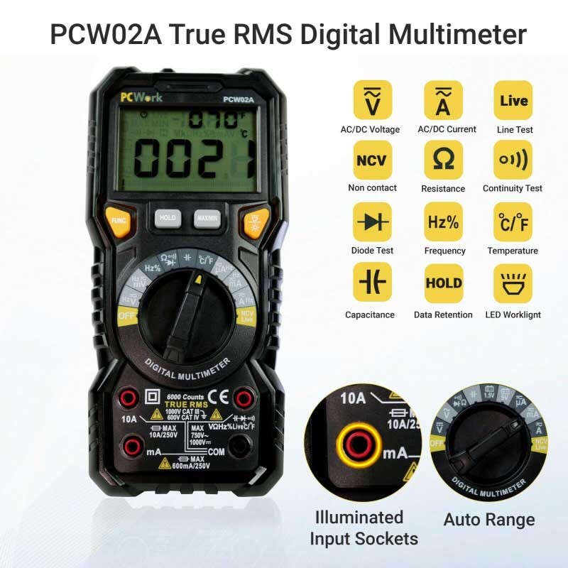Multimetru digital true RMS NCV temperatura PCW02A engross