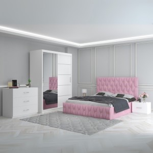 Dormitor Eric Roz + Comoda 3 Sertare