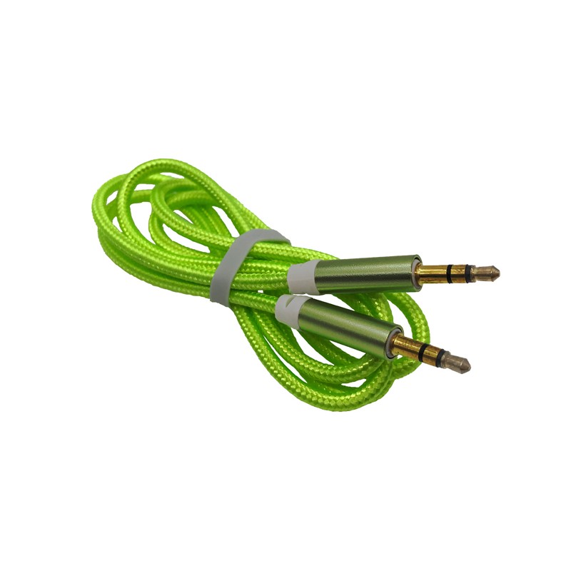 Cablu jack 3,5mm la jack 3,5mm textil verde fosforescent engross