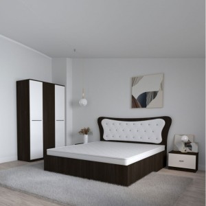 Dormitor Dante, 4 Piese, Pat Dante 160 X 200, 2Noptiere, Dulap Hera W, Culoare Wenge/Alb