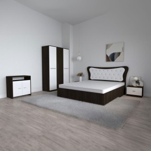 Dormitor Dante, 5 Piese, Pat Dante 160 X 200, 2Noptiere, Dulap Hera W, Comoda Mirela, Culoare Wenge/Alb