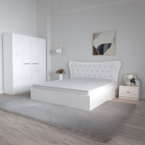 Dormitor Dante, 4 Piese, Pat Dante 160 X 200, 2Noptiere, Dulap Mirela Alb, Culoare Alb