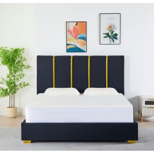 Pat Tapițat Catifea Negru Cod LB-214 160x200 cm, Somiera + Saltea 160x200