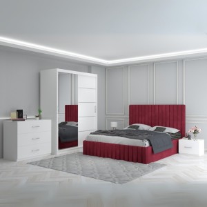 Dormitor Luca Rosu + Comoda 3 Sertare