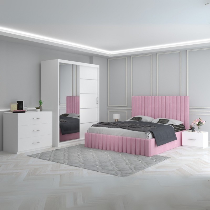 Dormitor Luca Roz + Comoda 3 Sertare