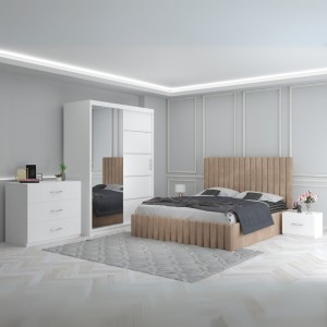 Dormitor Luca Crem + Comoda 3 Sertare